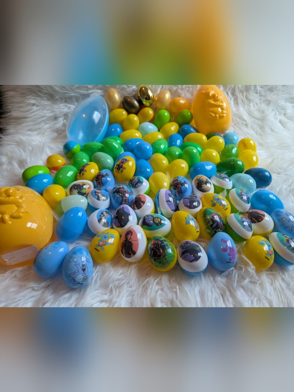 89pc Yellow & Blue Plastic Eggs - Characters Disney Kids Toys Easter Eggs